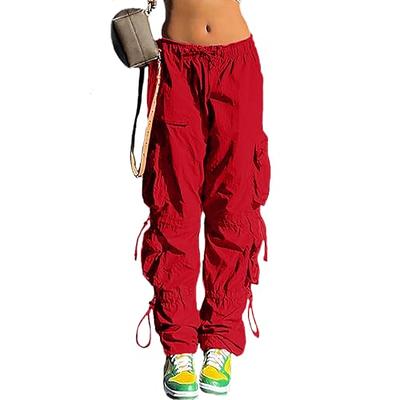 Inevnen Women's Parachute Pants Elastic Waist Baggy Cargo Y2K Track Pants  Cinch Bottom Sweatpants Jogger Streetwear