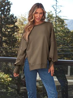 Cotton Round Neck Women Olive Green Winter Baggy Sweatshirts, Size