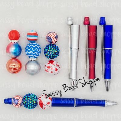 12 Set Plastic Beadable Pens Assorted Bead Pens Wood Beads Crystal Spacer  Beads Set Round Beads