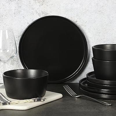 Gibson Soho Lounge White Square 16-Piece Stoneware Dinnerware Set Black