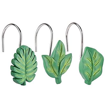 EVOOKA 12PCS Leaves Shower Curtain Hooks, Green Plant Leaf Metal