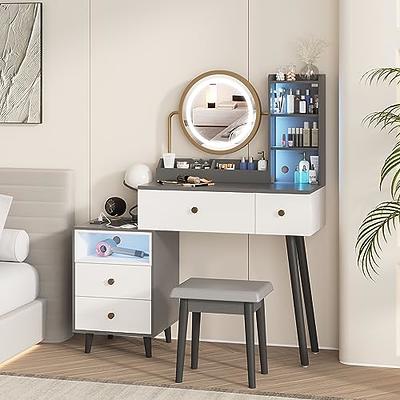  LVSOMT Vanity Desk with 3-Color Lighted Mirror, Makeup Vanity  Table Set with Lights & Charging Station, 5 Drawers, Shelves, Dressing Table  with Stool for Women Girls (Brown) : Home & Kitchen