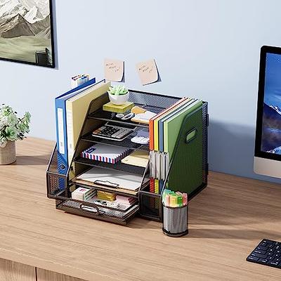 Marbrasse Desk Organizers with File Holder, 5-Tier Paper Letter Tray  Organizer with Handle, Mesh Desk Organizers and Accessories with Drawer and  2 Pen Holder, Desktop Organizer for Office Supplies - Yahoo Shopping