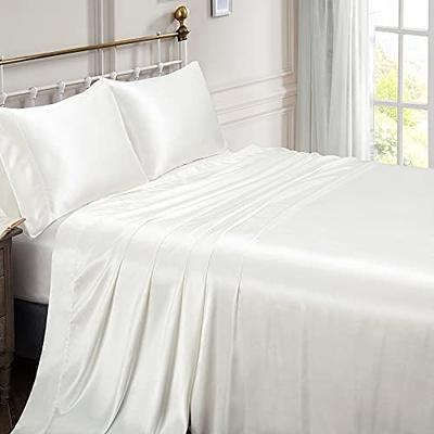 Vonty Satin Sheets Full Size Silky Soft Satin Bed Sheets Ivory