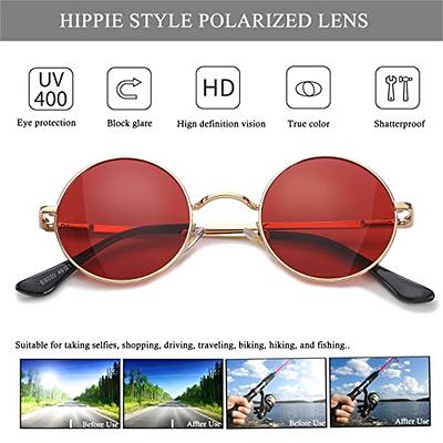 HJSTES Hippie Round Sunglasses Polarized for Women Men Retro Small Circle  Lennon Glasses(Gold/Red) - Yahoo Shopping