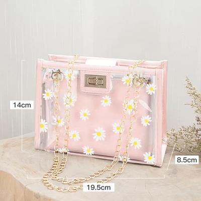 SDNCYE Women 2Pcs Daisy Clear Crossbody Purse Bag Stadium Approved Clear  Tote Bag for Work Concert Sports-Pink - Yahoo Shopping