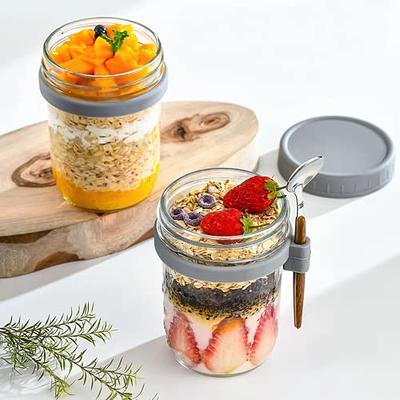 Mason Jars for Overnight Oats: 4 Pack Overnight Oats Containers with Lids  and Spoons - 16 oz Glass Food Storage Containers for Milk, Cereal, Fruit 