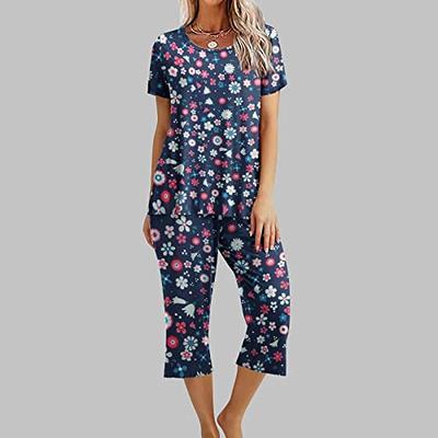 Lucky Brand Women's Pajama Set 4 Piece Sleep Shirt, Tank Top, Pajama Pants, Lounge  Shorts (Navy,M) 