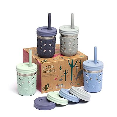 Rommeka Kids Cups Spill Proof, 4 Pack 12oz Stainless Steel Toddler Cups with Straws and Lids, Sippy Cup with Silicone Sleeves, Kids Cups for School