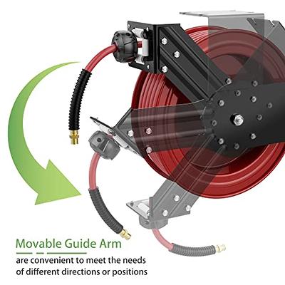 Diesel Fuel Hose Reel Retractable 1 x 50' Spring Driven Auto Swivel Rewind Industrial  Heavy Duty Commercial Hose Holder Reel with 