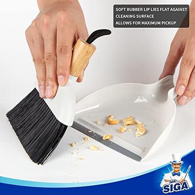 MR.SIGA Dustpan and Brush Set, Portable Cleaning Brush and Dustpan Combo  with Bamboo Handle, 1 Set