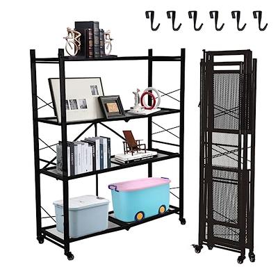 HealSmart 4-Tier Heavy Duty Foldable Metal Rack Storage Shelving Unit with Wheels Moving Easily Organizer Shelves Great for Garage Kitchen Holds Up