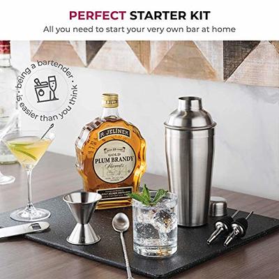 Black Cocktail Shaker Set Bartender Kit by Barillio 24oz Stainless Steel