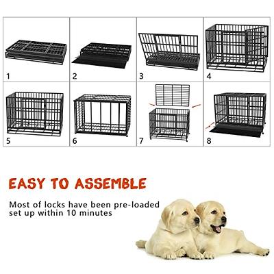 LEMBERI 48/38 inch Heavy Duty Indestructible Dog Crate, Escape Proof Dog  Cage Kennel with Lockable Wheels,High Anxiety Double Door,Extra Large Crate