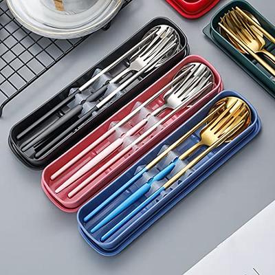 Travel Cutlery Set,silverware Set Reusable Stainless Steel Tableware With  Case Camping 8pcs Including Fork Spoon Chopsticks Cleaning Brush  Straws(blac