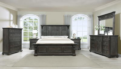 Roundhill Furniture Stout Panel Bedroom Set with Bed, Dresser, Mirror, Night Stand, Chest - Queen