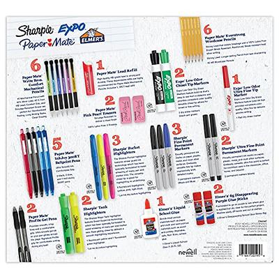 School Supply Basics - Supply Pack for Pre-school, 1st, 2nd, and 3rd Grade  - Markers, Colored Pencils, Lead Pencils, Crayons, Scissors, 2 Glue Sticks