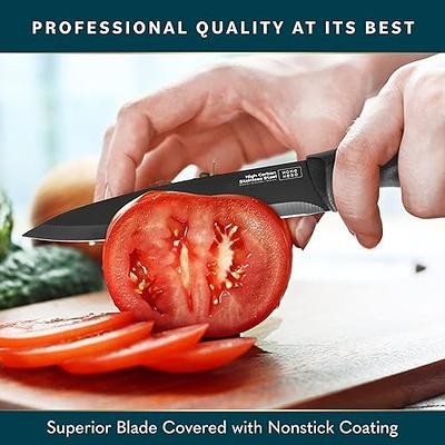 BINO 5-Piece Stainless Steel Kitchen Knives Set with Sheath - Speckled  Black | Chopping Knife | Serrated Utility Knife | Santoku Knife | Bread  Knives