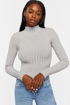 Women's Lettuce-Edge Mock Neck Bodysuit in Grey Small - Yahoo Shopping