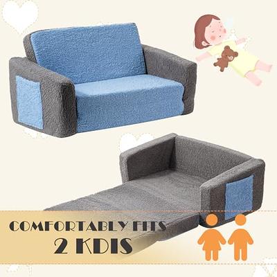 SUFUS Baby Toddler Sofa Couch for Kids Extra Wide 2-in-1 Toddler Sherpa  Fold Out