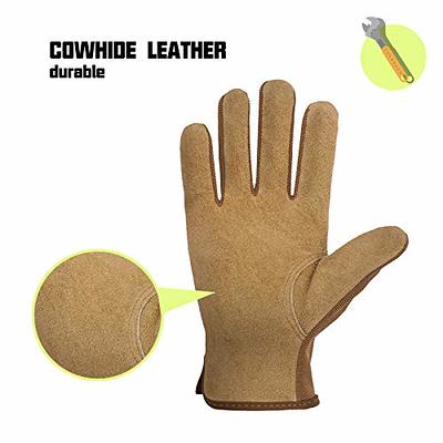 HANDLANDY Men Leather Gardening Gloves, Utility Work Gloves for Mechanics,  Construction, Driver, Dexterity Breathable Design