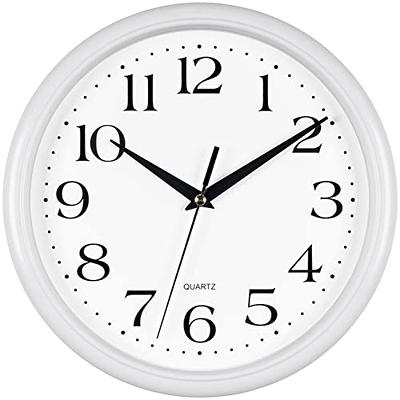 12'' Silent Sweep Battery-Powered Round Wall Clock (Black Plastic, Dial 06)