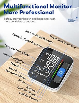 Blood Pressure Monitors for Home Use Rechargeable Blood Pressure Monitor  Wrist Digital BP Machine with LED Backlit Display Voice Broadcast 240  Memory Storage for 2 Users with Carrying Case Black