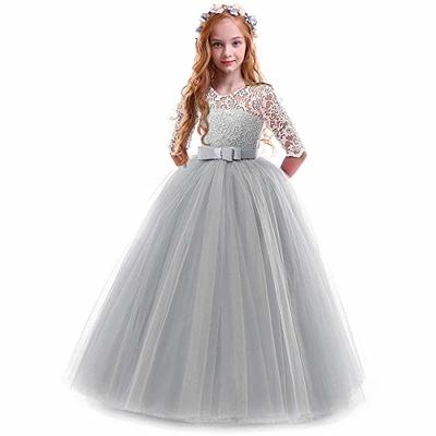 Spring Flower Girl Wedding Bridesmaid 3/4 Sleeves Kids Floral Lace Pageant  Communion Princess Dress Prom Evening Dance Gown Gray 9-10 Years - Yahoo  Shopping