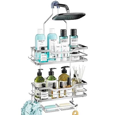 3 Tier Hanging Shower Caddy over Shower Head, Silver Rustproof Shower  Organizer