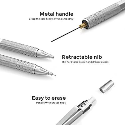 Four Candies 0.7mm Mechanical Pencil Set with Case - 4pcs Metal Mechanical Pencils, 8 Tubes HB #2 Lead Refills, 3pcs 4b Erasers and 9pcs Eraser