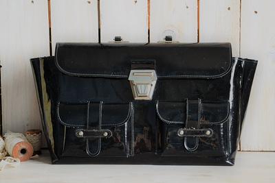Vintage Briefcase Purse Faux Leather Brown Gold 80s Handbag 