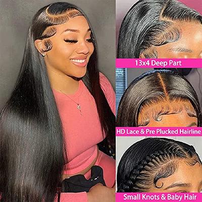  32 Inch 13x4 Transparent Lace Front Wigs Human Hair Curly  Human Hair Wigs for Black Women 200% Density Glueless Lace Frontal Wigs  Brazilian Virgin Human Hair Pre Plucked Bleached Knots