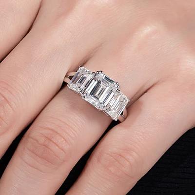 3.80 Ct Colorless Emerald Cut Moissanite Engagement Ring, Three Stone Ring,  14K White Gold Ring at Rs 55650, Engagement Ring in Surat