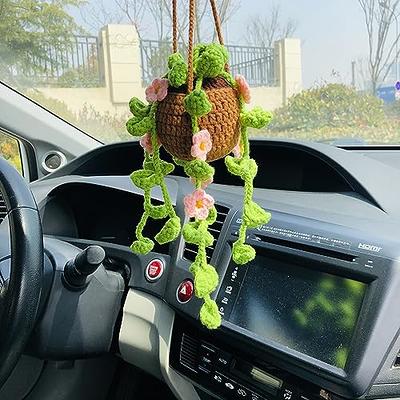 Car Accessories for Women,Crochet Car Accessories,Car Mirror Hanging  Accessories, Car Decorations,Car Accessories Interior Aesthetic Hand-Woven  Potted