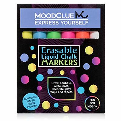  MoodClue 12 neon erasable liquid chalk markers. Whiteboards,  glass boards, chalkboards, windows, mirrors, car windshields, auto, glass.  Odorless, non-toxic. Wet or dry erase. Thick and thin tip : Office Products