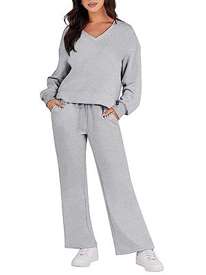 Caracilia Women 2 Piece Outfits Lounge Sets Knit Sweater Sets Maching  Lounge Wear Pajama Jogger Travel Comfy Trendy…