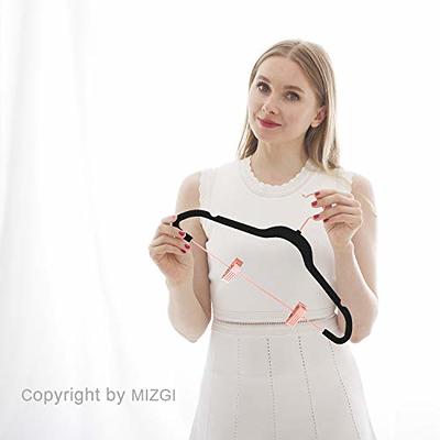 MIZGI Premium Velvet Pants Hangers with Clips (Pack of 20) Slim Skirt  Hangers- Non Slip Felt Outfit Dress Hangers Blush Pink - C