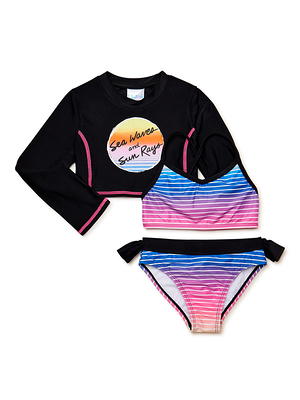 Justice Girls 1 Piece Long Sleeve Rashguard Swimsuit, Sizes 5-18