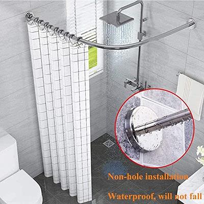 L Shaped Corner Bath Curtain Rail Bar No Drilling Adjustable Curved  Extendable Shower Curtain Tension Rod with Shower Curtain and Hooks  Telescopic