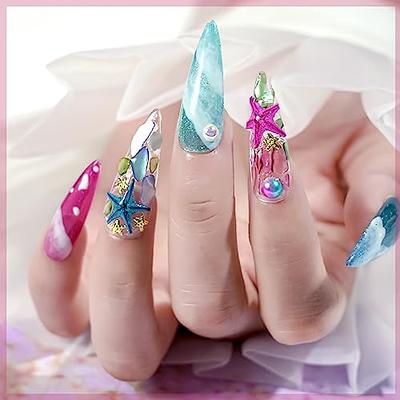 Churchf Grids Summer Ocean Series Nail Charms Rhinestone Starfish Shell  dyed nail Jewelry Abalone Fragments Pearl Texture Nail Patch