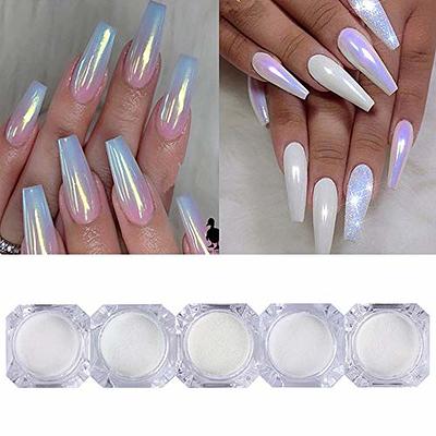 2 Boxes White Pearl Chrome Nail Powder, Mirror Effect Aurora Magic  Pearlescent White Nail Powder Pigment, Glitter Nail Art, Holographic Ice  Aurora