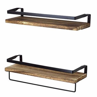 Dracelo 16.5 in. W x 5.9 in. D x 2.75 in. H Gray Bathroom Wall Mounted Floating Shelves with Towel Bar