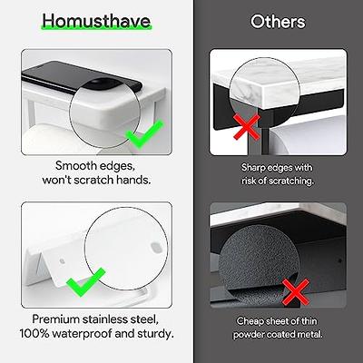 Homusthave Marble Toilet Paper Holder with Shelf, Toilet Paper Roll Holder  Screw Wall Mount, Stainless Steel Tissue Roll Holder with Storage for