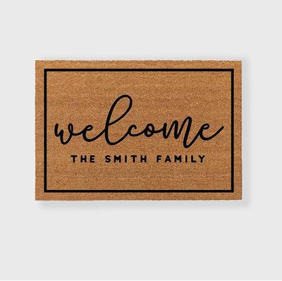 Welcome to our home door mat in Script, 18x30 door mat, Welcome mat