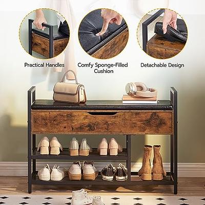 Rustic Style Entryway Shoe Storage Bench Shoe Rack with 2 Tier