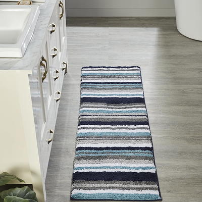 Subrtex Luxury Chenille 24-in x 60-in Stone Blue Polyester Bath Rug in the Bathroom  Rugs & Mats department at