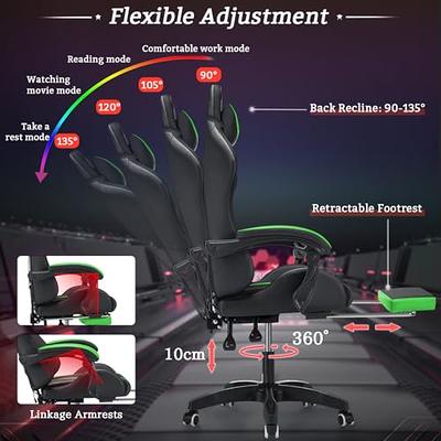 Soontrans Gaming Chair with Footrest and Ergonomic Massage Lumbar Pillow PU  Leather Office Chair, Gray 