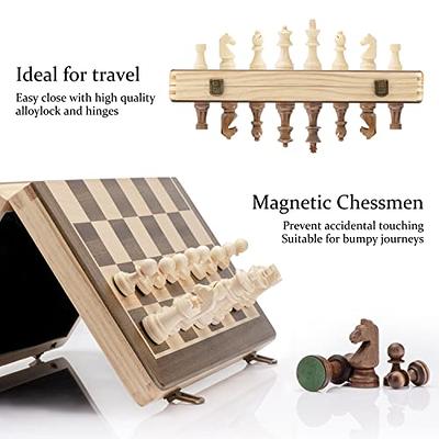 A&A 15 inch Wooden Folding Chess & Checkers Set w/ 3 inch King Height  Staunton Chess Pieces / 2 Extra Queens / 2 in 1 Board Game