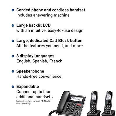 Panasonic Cordless Phone with Advanced Call Block, One-Ring Scam Alert, and  2-Way Recording with Answering Machine, 4 Handsets - Black