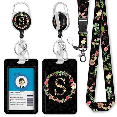 2 Lanyards + 2 Retractable Badge Reel with Clip and Key Ring for ID Card  Holders (Black)